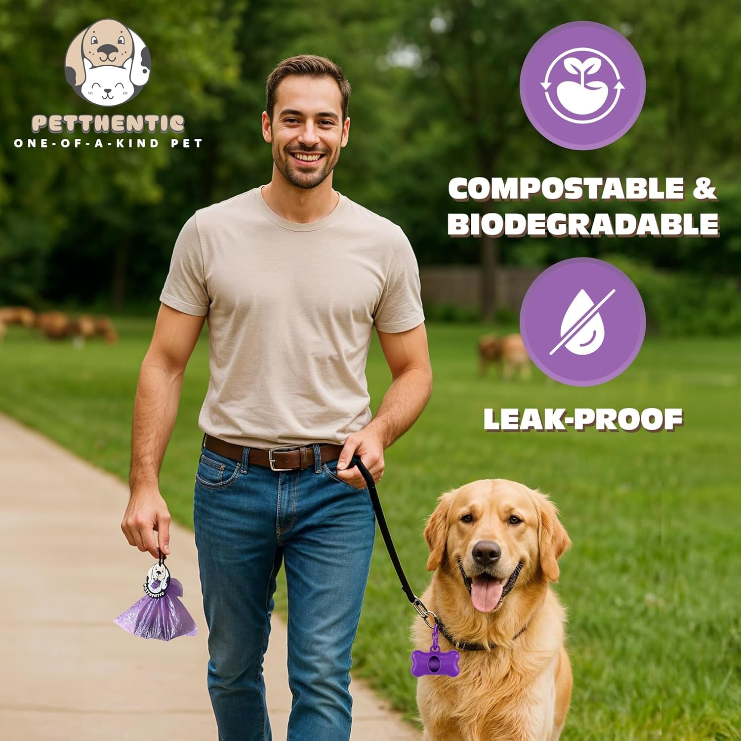 PETTHENTIC Biodegradable Dog Poop Bags | 240 Count + Dispenser Included | Eco-Friendly