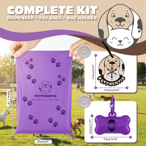 PETTHENTIC Biodegradable Dog Poop Bags | 240 Count + Dispenser Included | Eco-Friendly