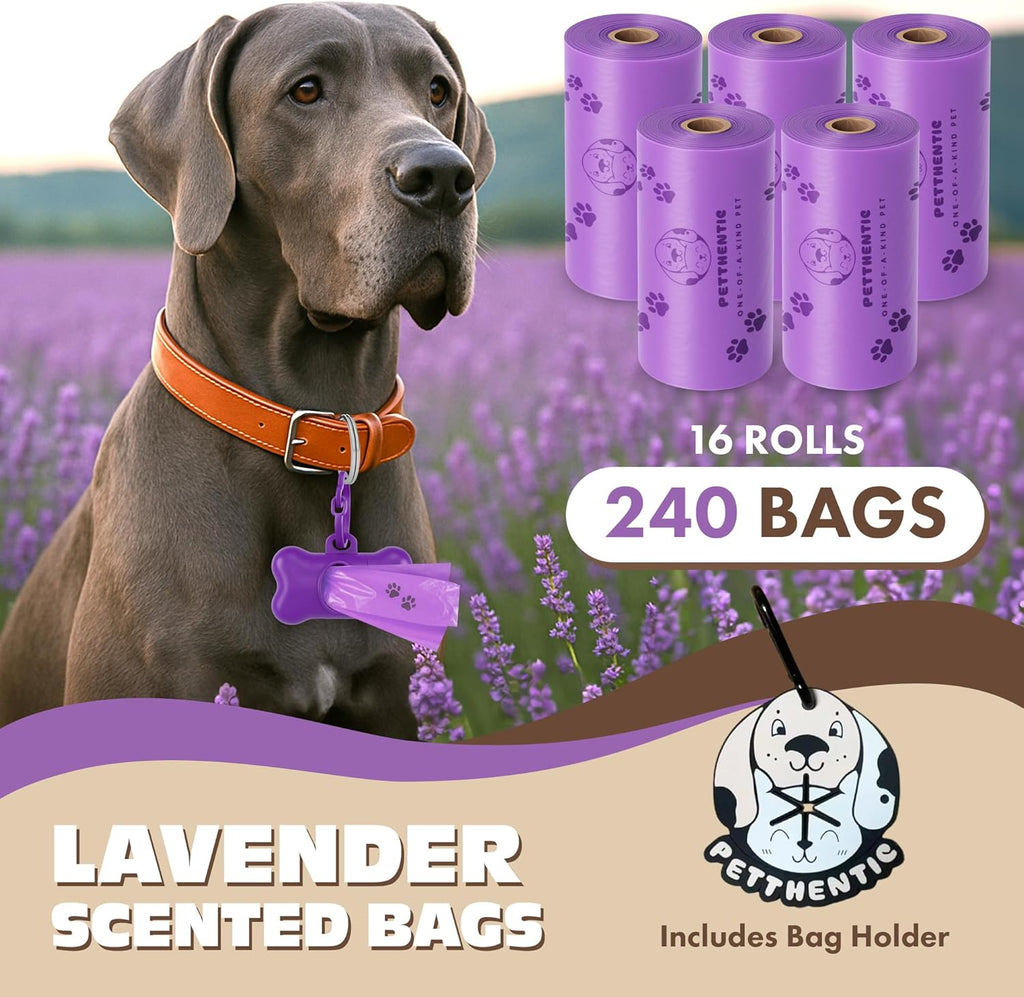 PETTHENTIC Biodegradable Dog Poop Bags | 240 Count + Dispenser Included | Eco-Friendly